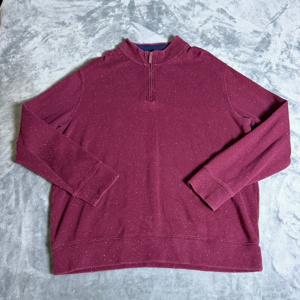 Lands End Mens XXL 2XL Burgundy Maroon Speckled Nep Quarter Zip Pullover Sweater
